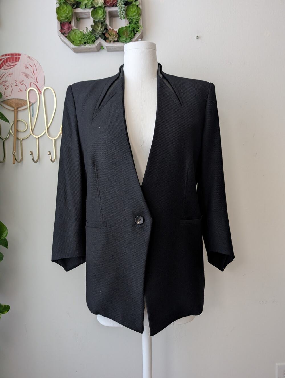 Helmut Lang for Intermix virgin wool blend jacket with leather trim